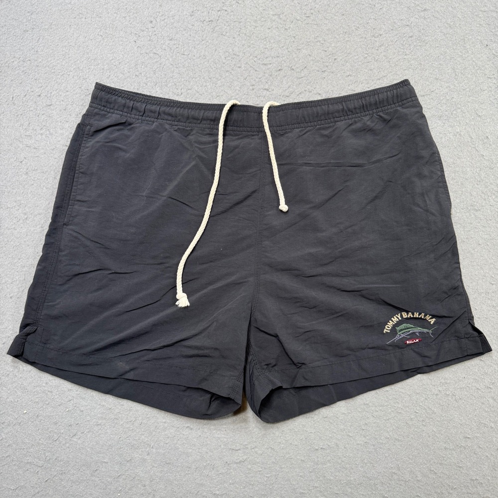 Tommy Bahama Swim Trunks Men's Medium Black Nylon Mesh Lined Board Shorts Summer